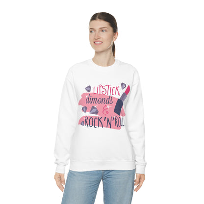 Lipstick-Diamonds and Rock & Roll Crewneck Sweatshirt