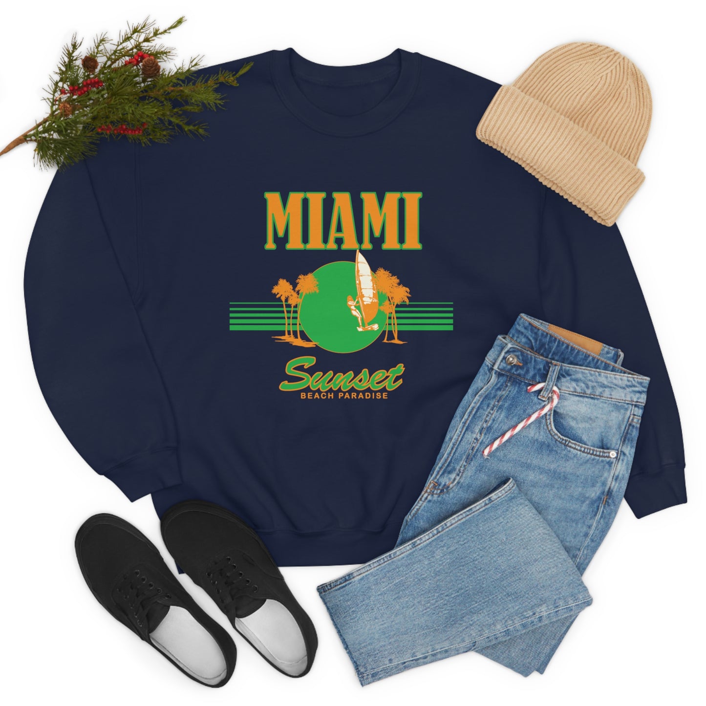 Miami Sunset Beach Paradise Crewneck Sweatshirt