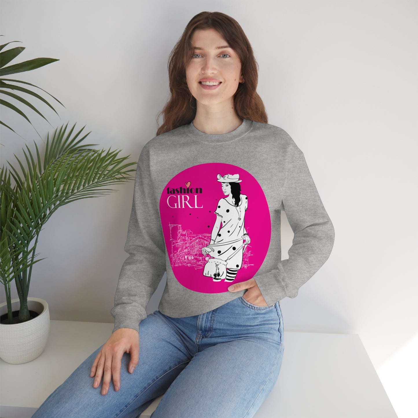 Pink Fashion girl Crewneck Sweatshirt