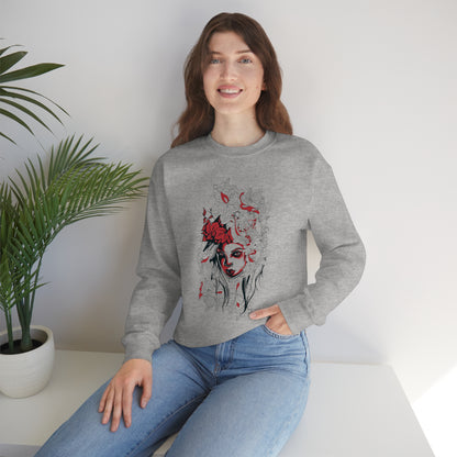 Beauty in Red and Floral Crewneck Sweatshirt