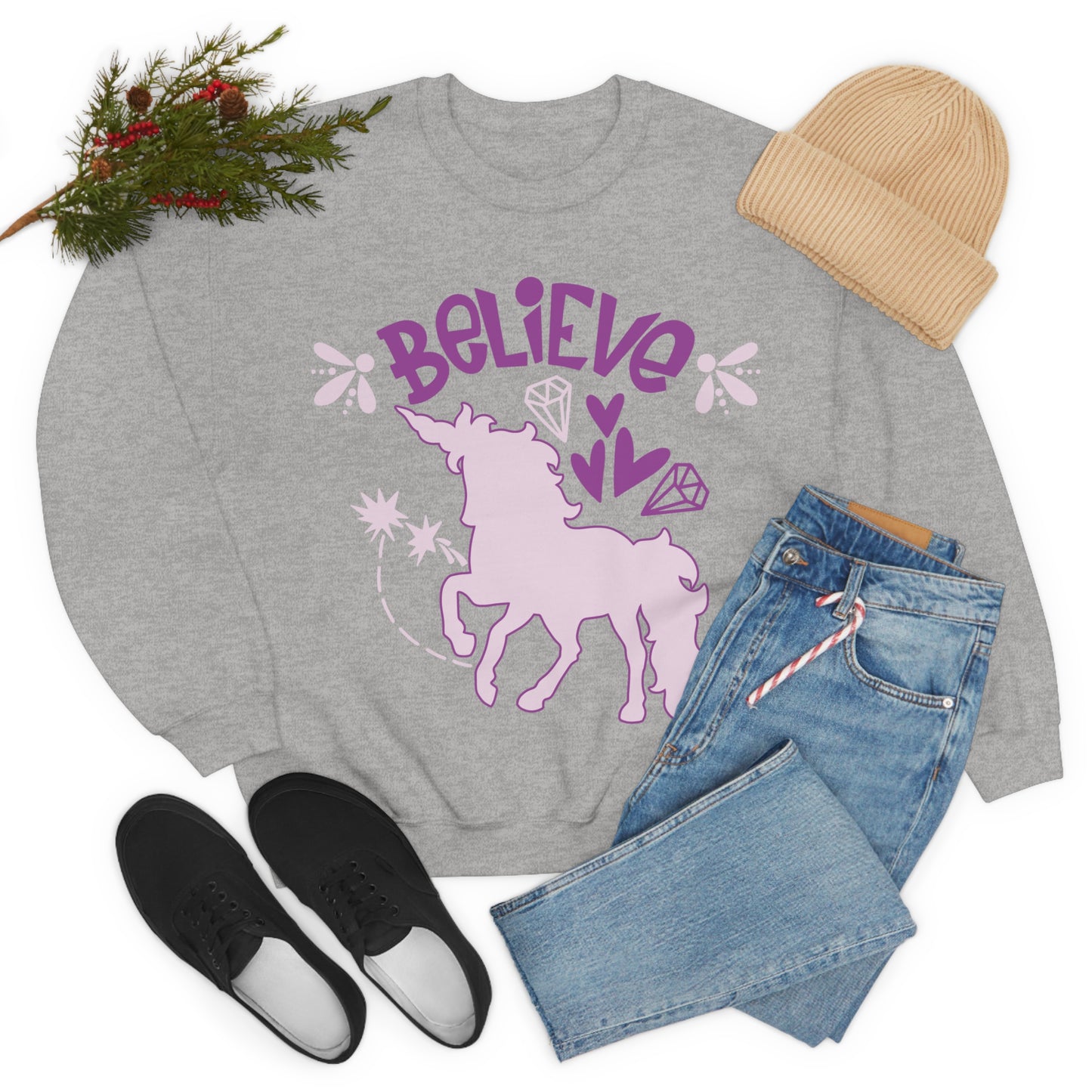 Unicorns_Believe Crewneck Sweatshirt