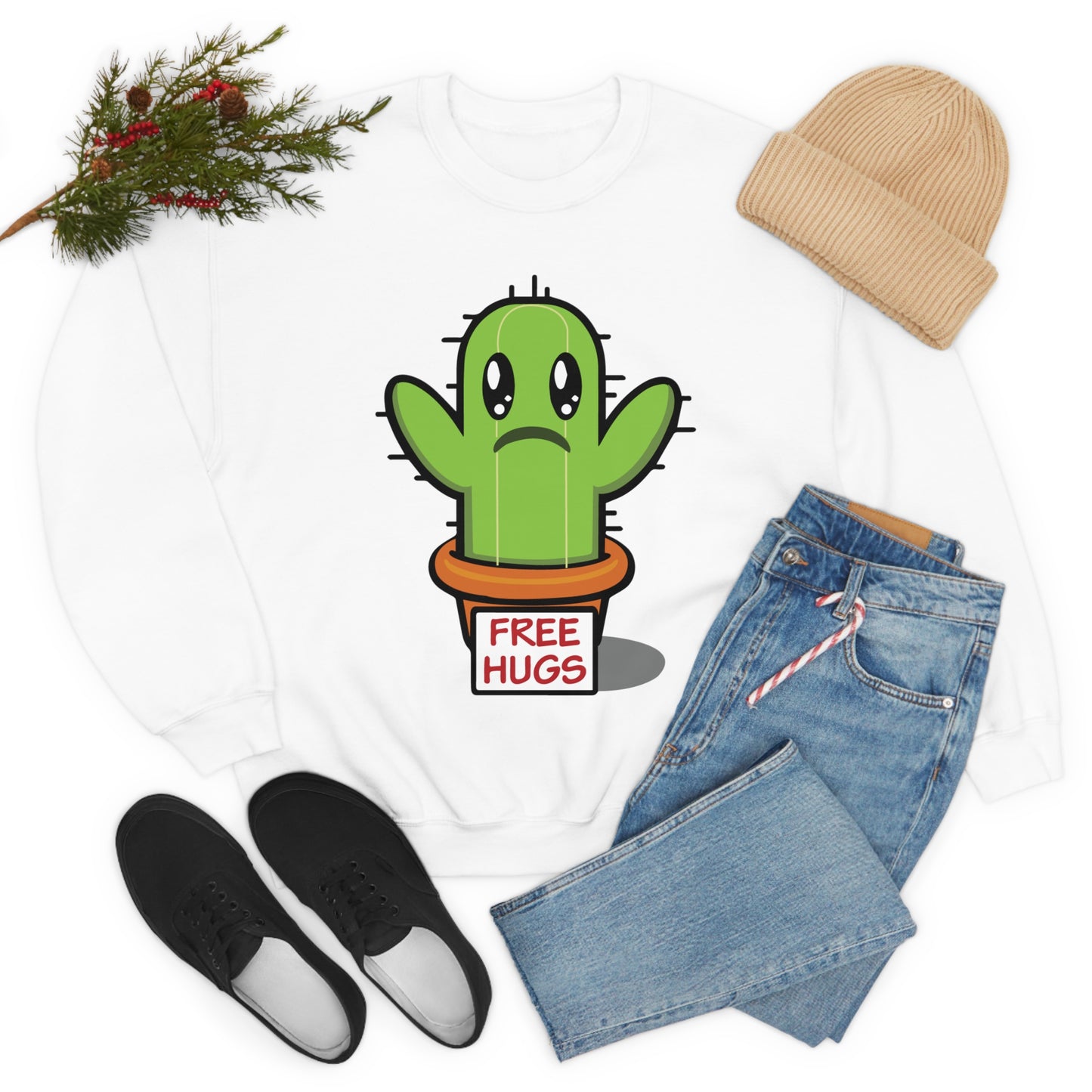 Free hugs sad cactus Crewneck Sweatshirt