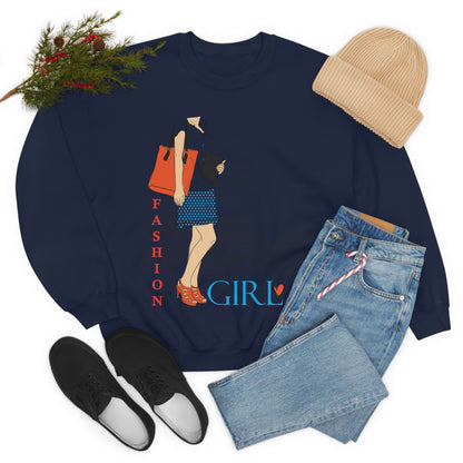 Fashion girl with a bag Crewneck Sweatshirt