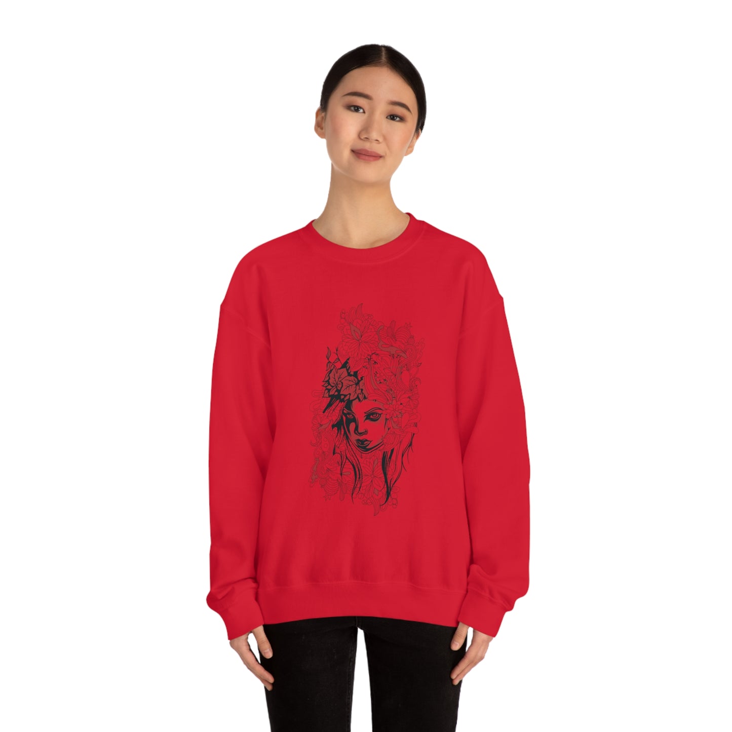 Beauty in Red and Floral Crewneck Sweatshirt