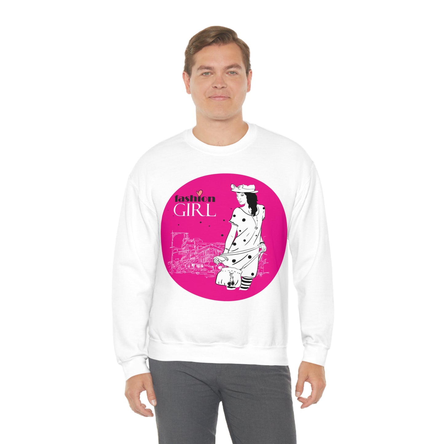 Pink Fashion girl Crewneck Sweatshirt