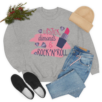 Lipstick-Diamonds and Rock & Roll Crewneck Sweatshirt