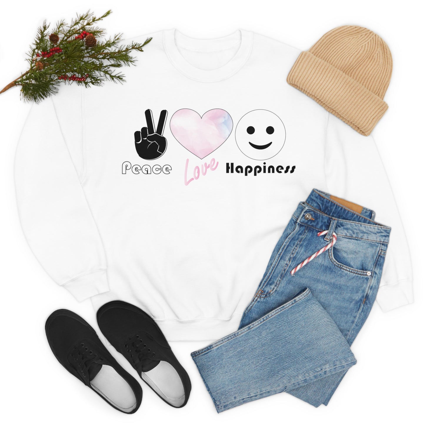 Peace-Love-Happiness Crewneck Sweatshirt