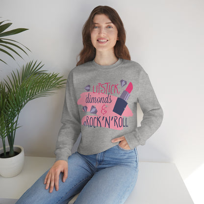 Lipstick-Diamonds and Rock & Roll Crewneck Sweatshirt