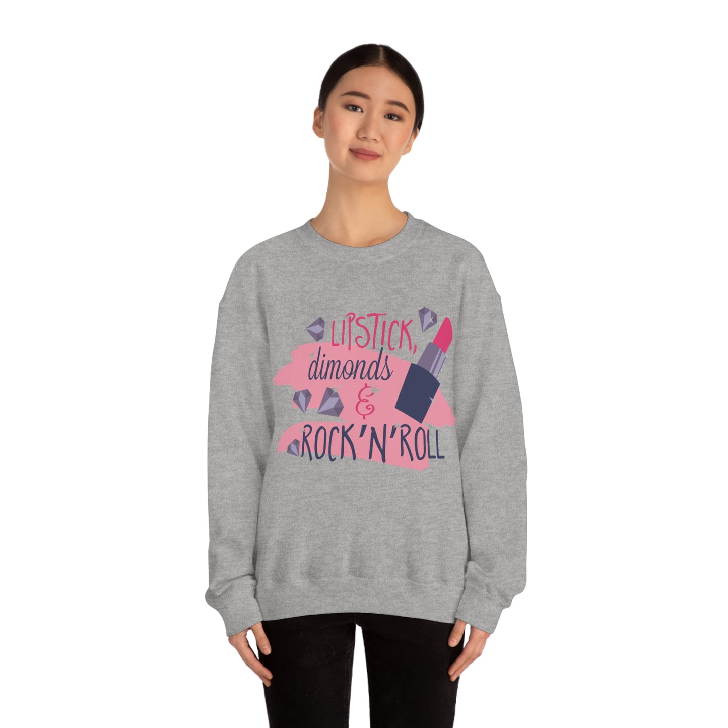 Lipstick-Diamonds and Rock & Roll Crewneck Sweatshirt