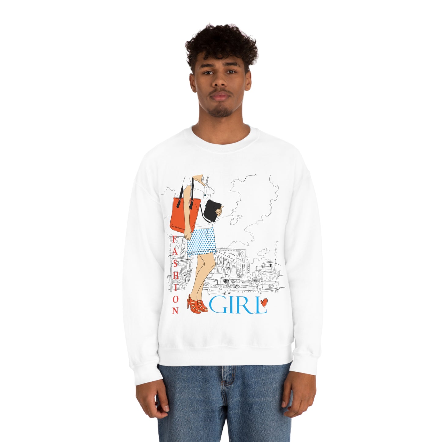 Fashion girl with a bag Crewneck Sweatshirt