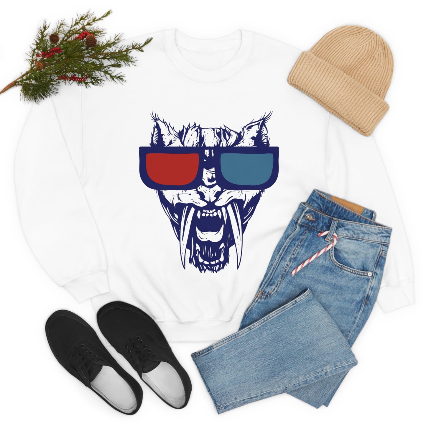 3D Glasses Tiger Crewneck Sweatshirt