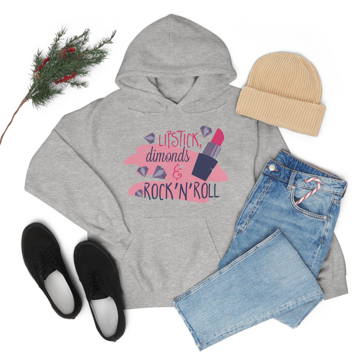 Lipstick-Diamonds and Rock & Roll Hoodie