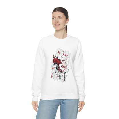 Beauty in Red and Floral Crewneck Sweatshirt