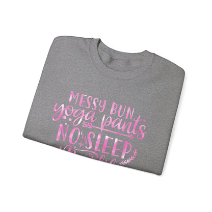 Messy bun yoga pants no sleep mom life Crewneck Sweatshirt