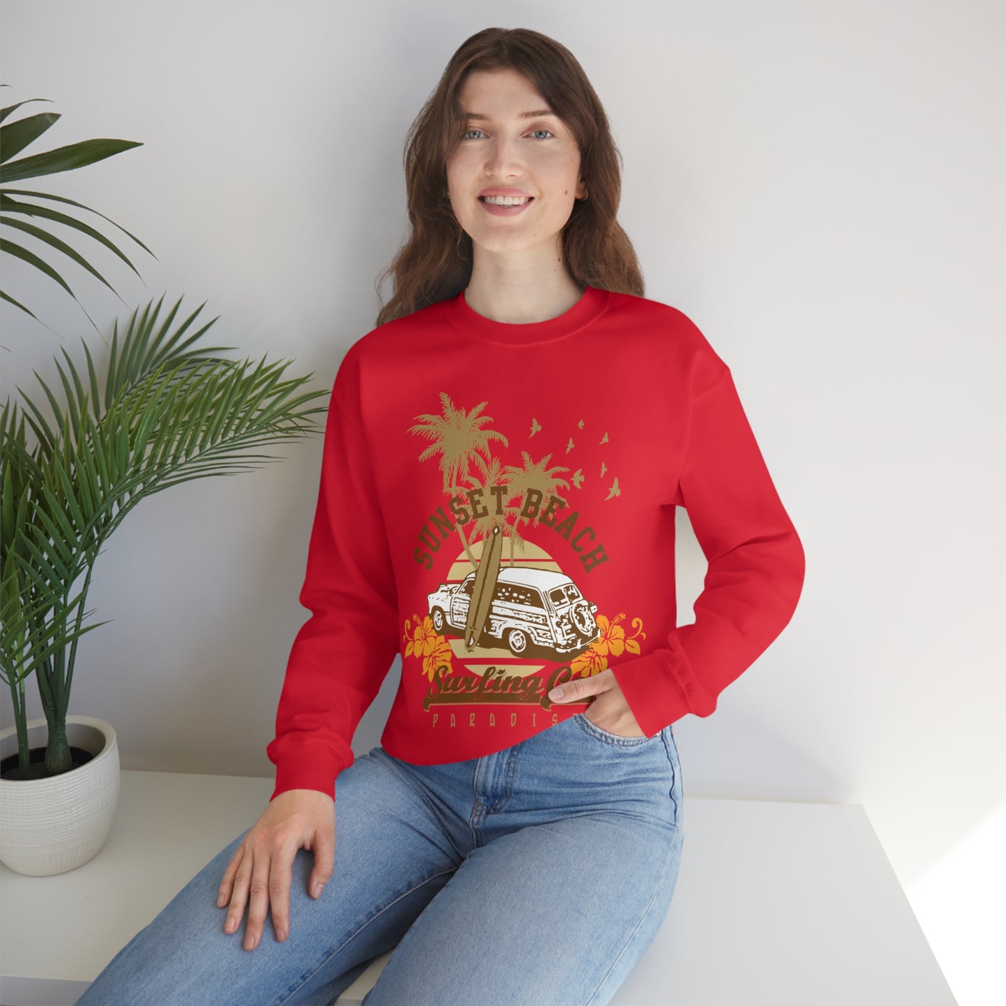 Sunset Beach Surfing Paradise Crewneck Sweatshirt