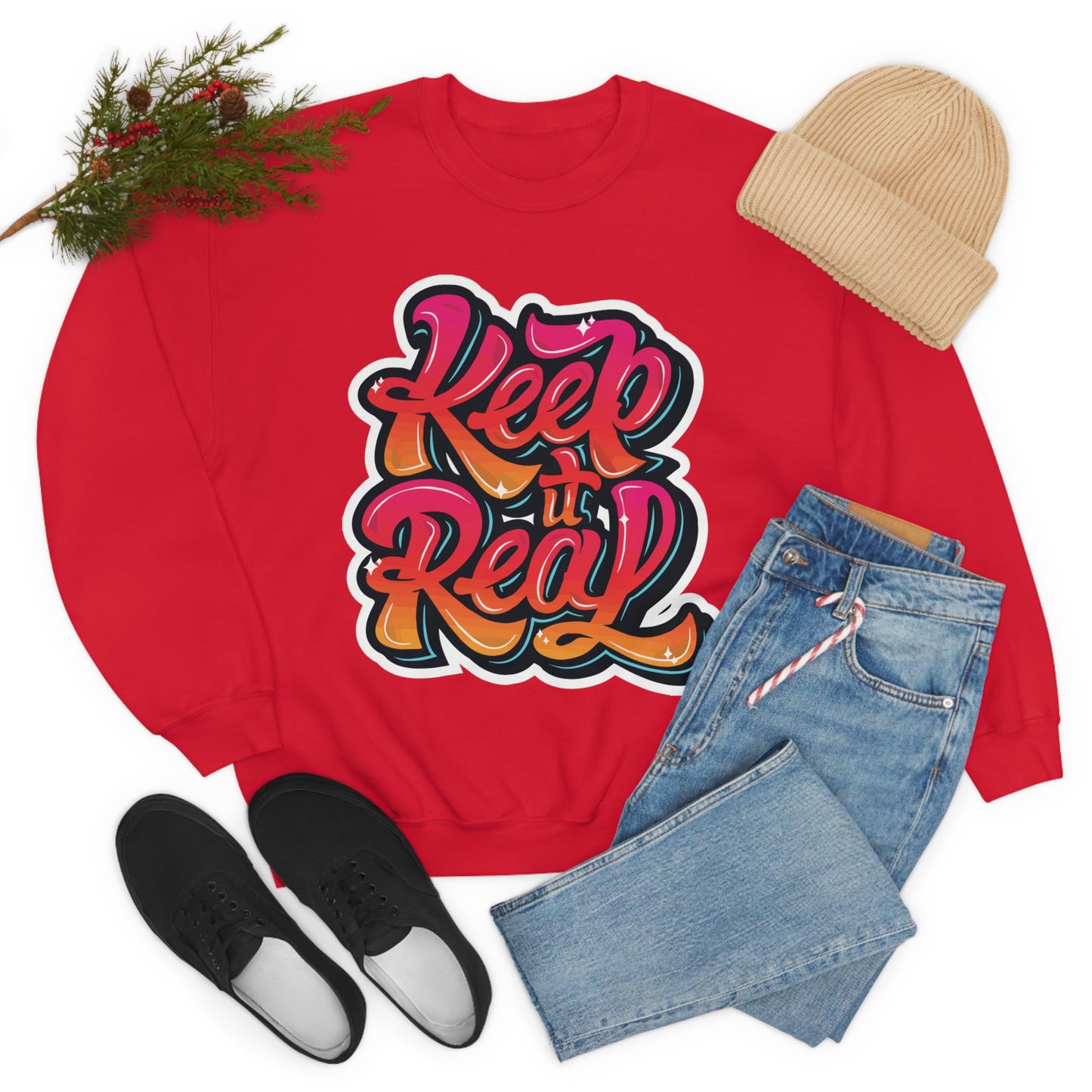 Keep it real colorful graffiti logo Crewneck Sweatshirt