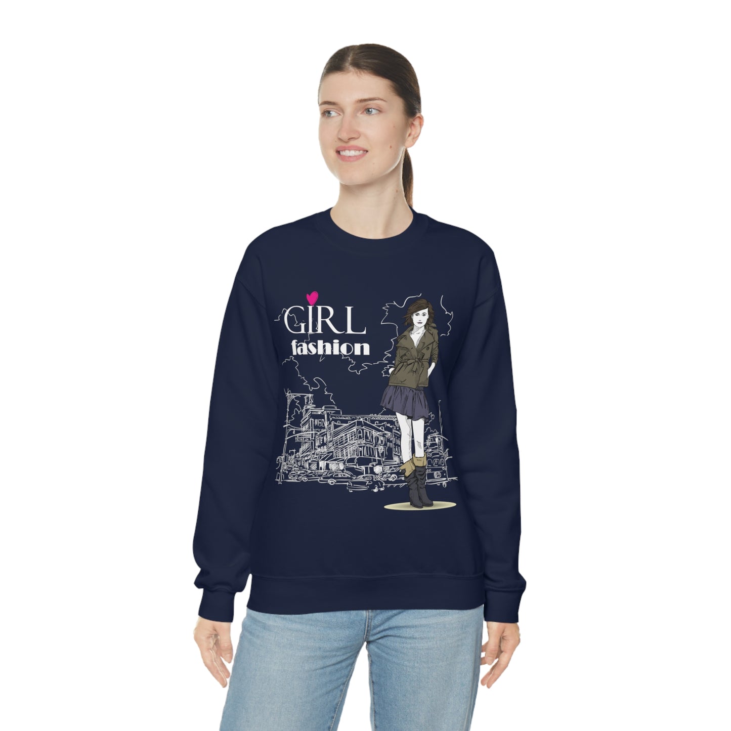 Girl with fashion Crewneck Sweatshirt