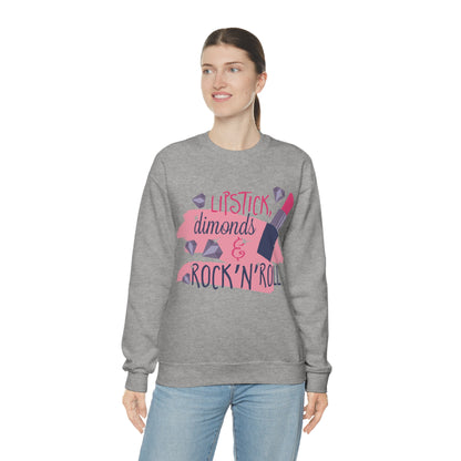 Lipstick-Diamonds and Rock & Roll Crewneck Sweatshirt