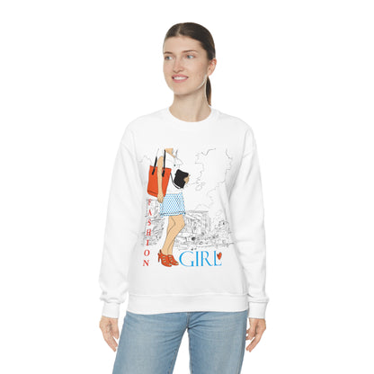 Fashion girl with a bag Crewneck Sweatshirt