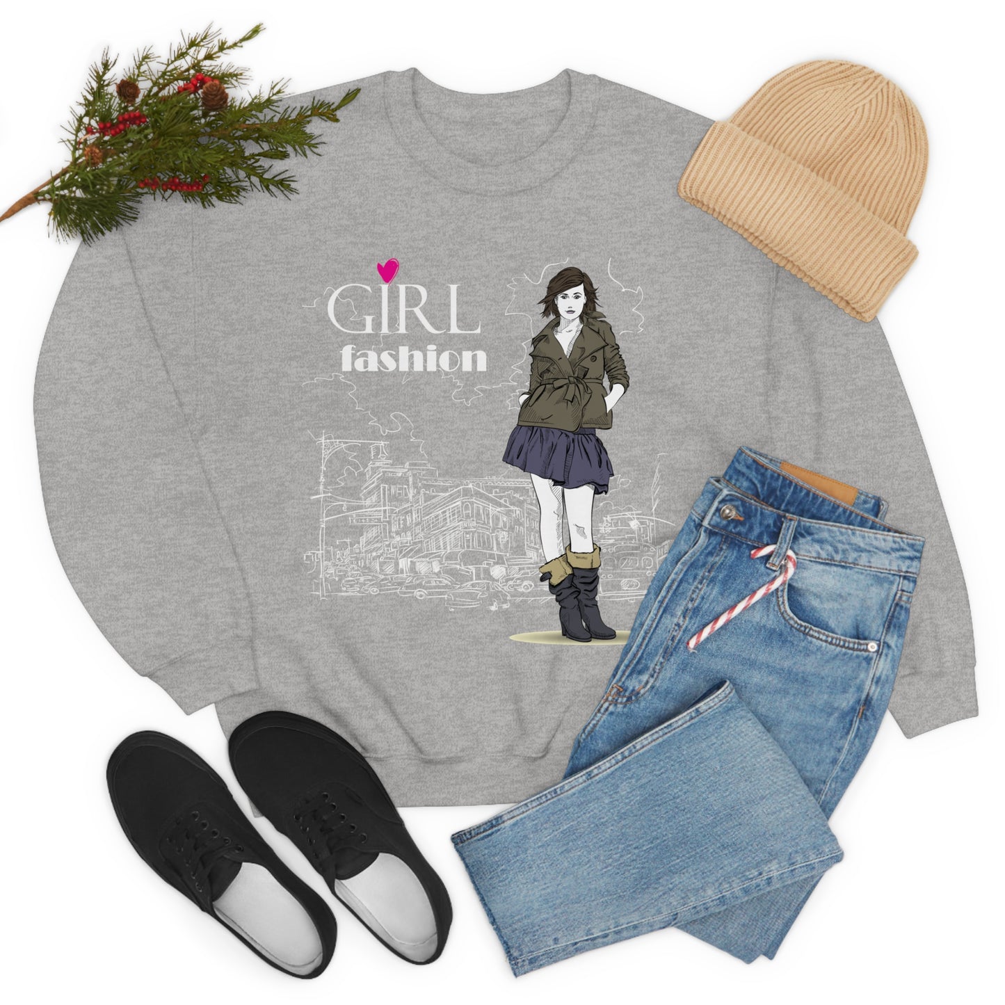 Girl with fashion Crewneck Sweatshirt