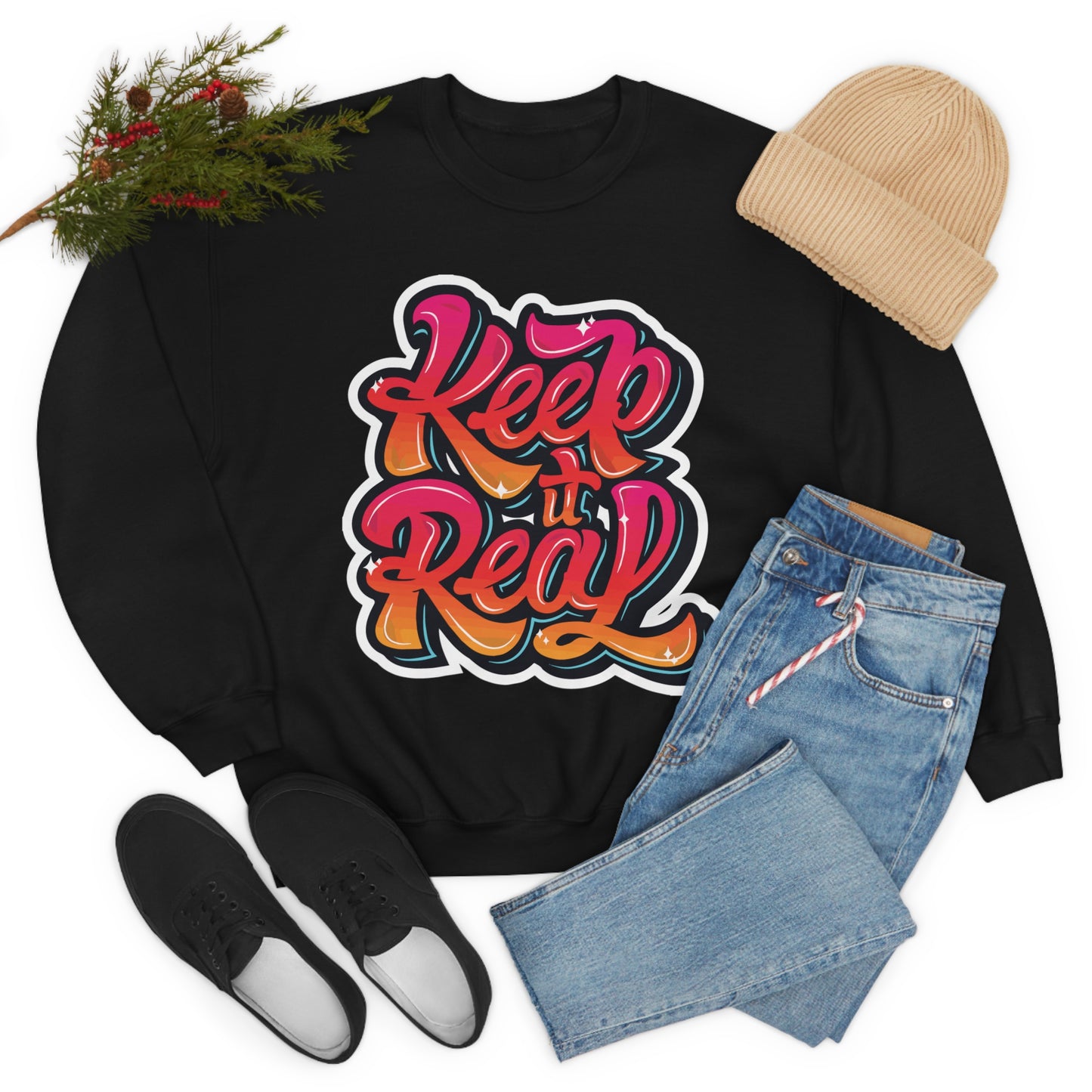 Keep it real colorful graffiti logo Crewneck Sweatshirt