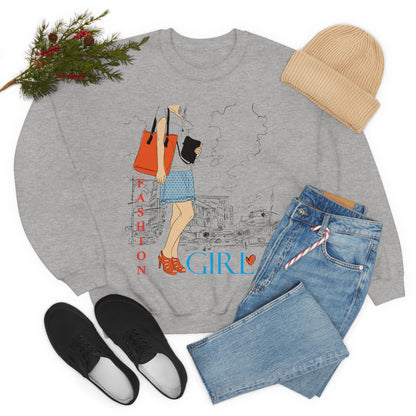 Fashion girl with a bag Crewneck Sweatshirt