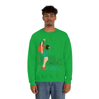 Fashion girl with a bag Crewneck Sweatshirt