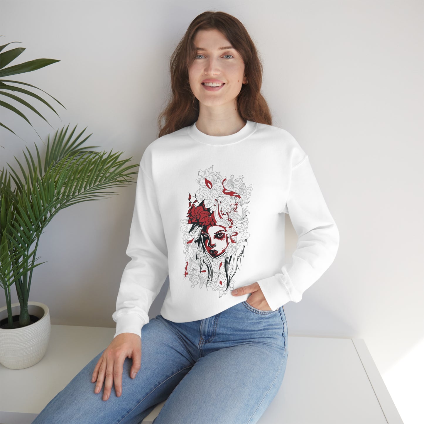 Beauty in Red and Floral Crewneck Sweatshirt