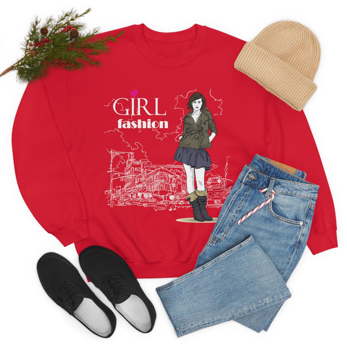 Girl with fashion Crewneck Sweatshirt