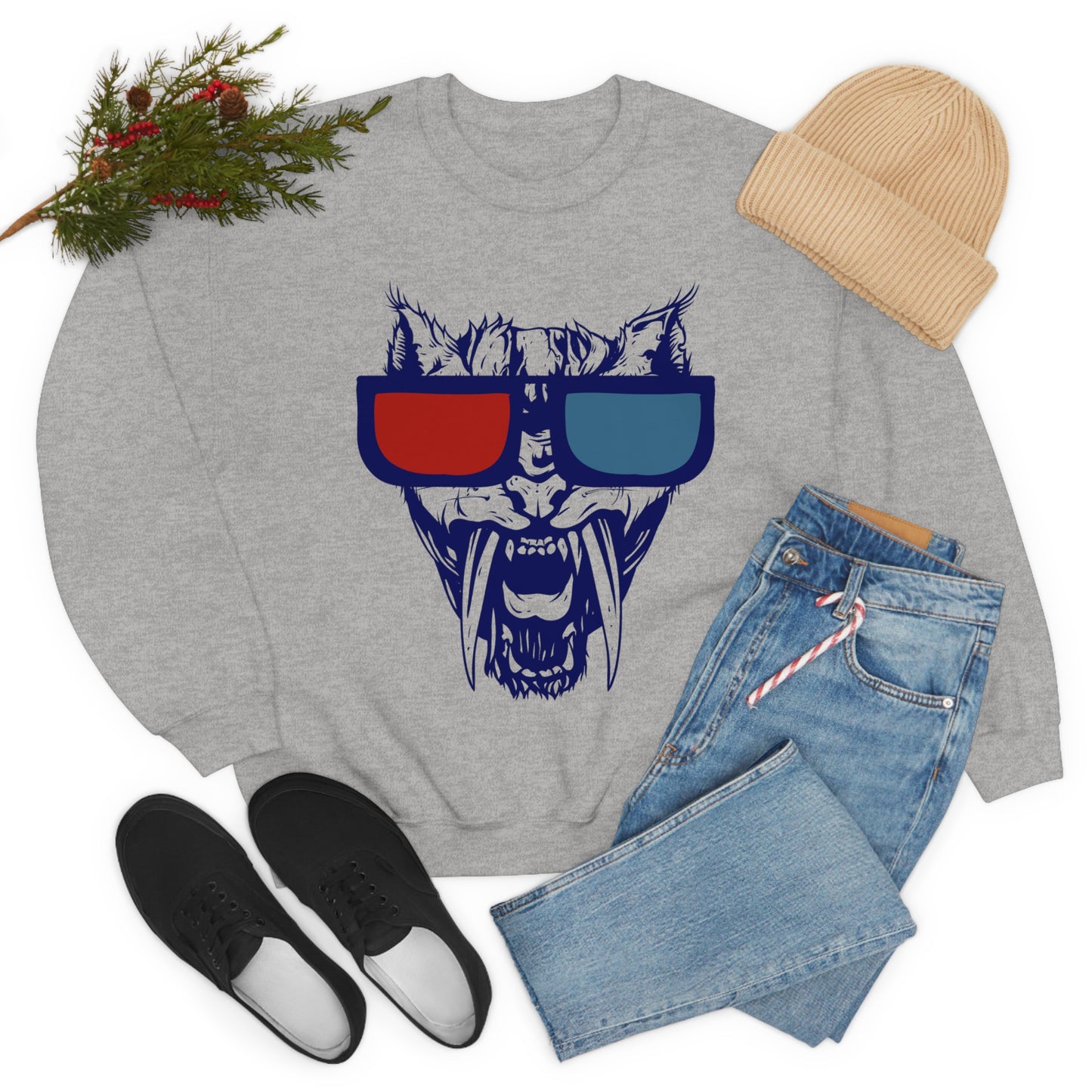 3D Glasses Tiger Crewneck Sweatshirt