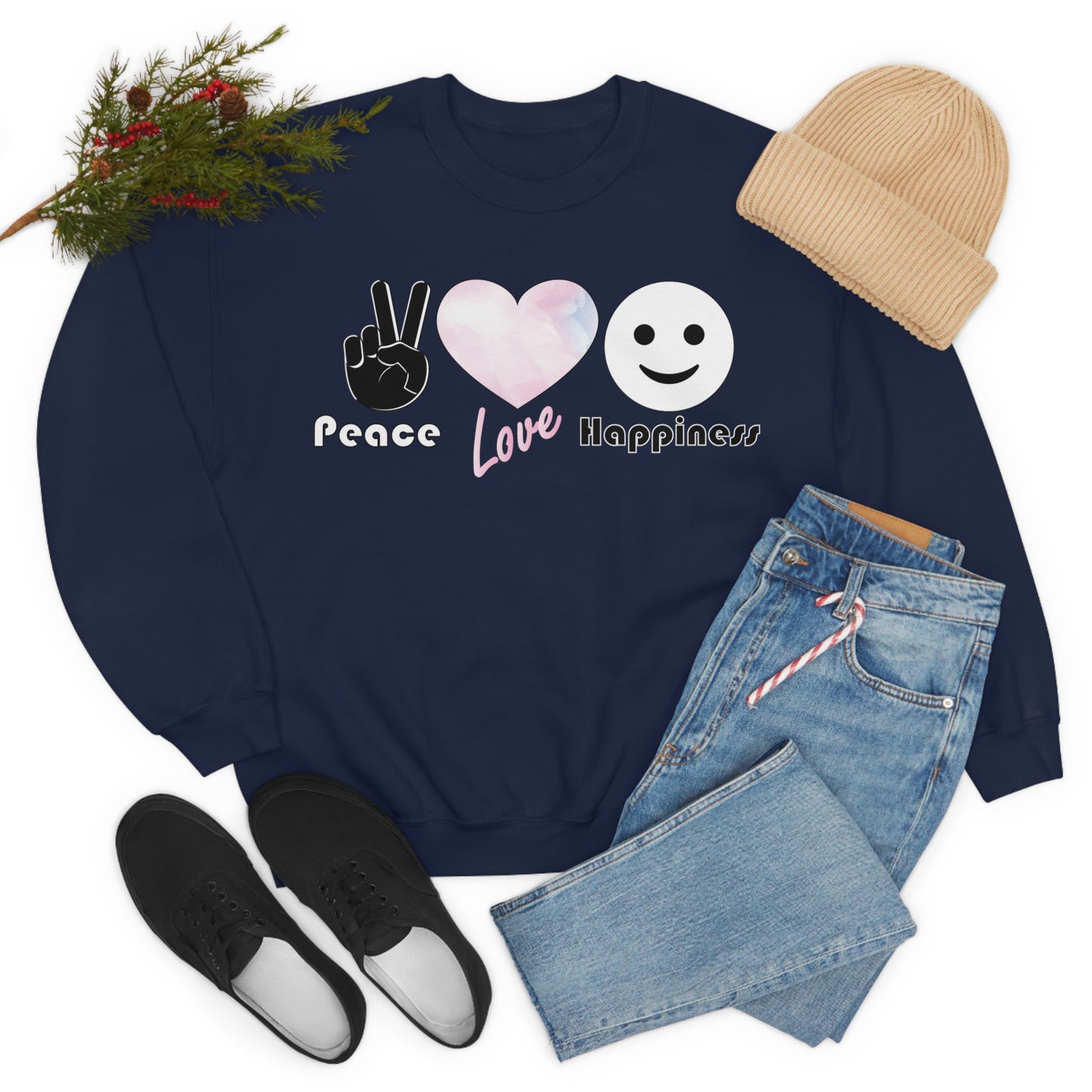 Peace-Love-Happiness Crewneck Sweatshirt