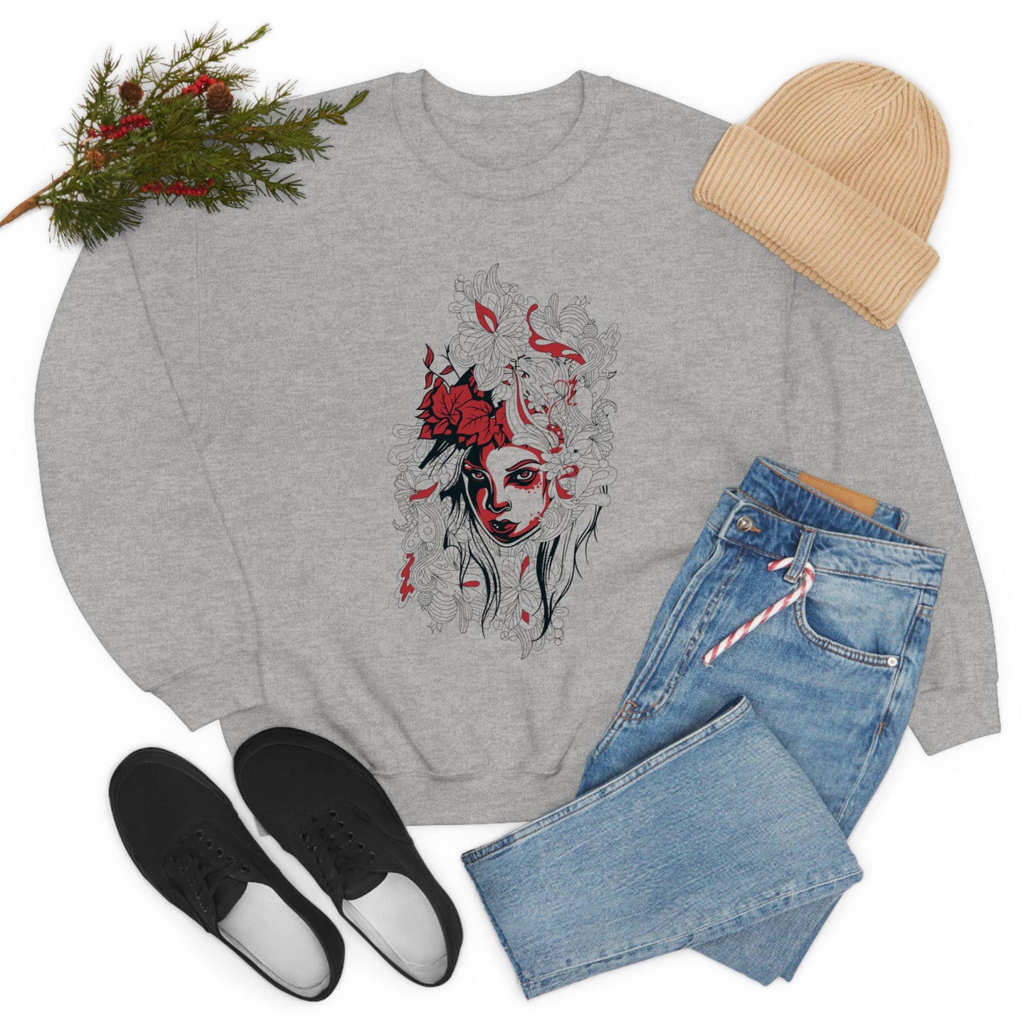 Beauty in Red and Floral Crewneck Sweatshirt