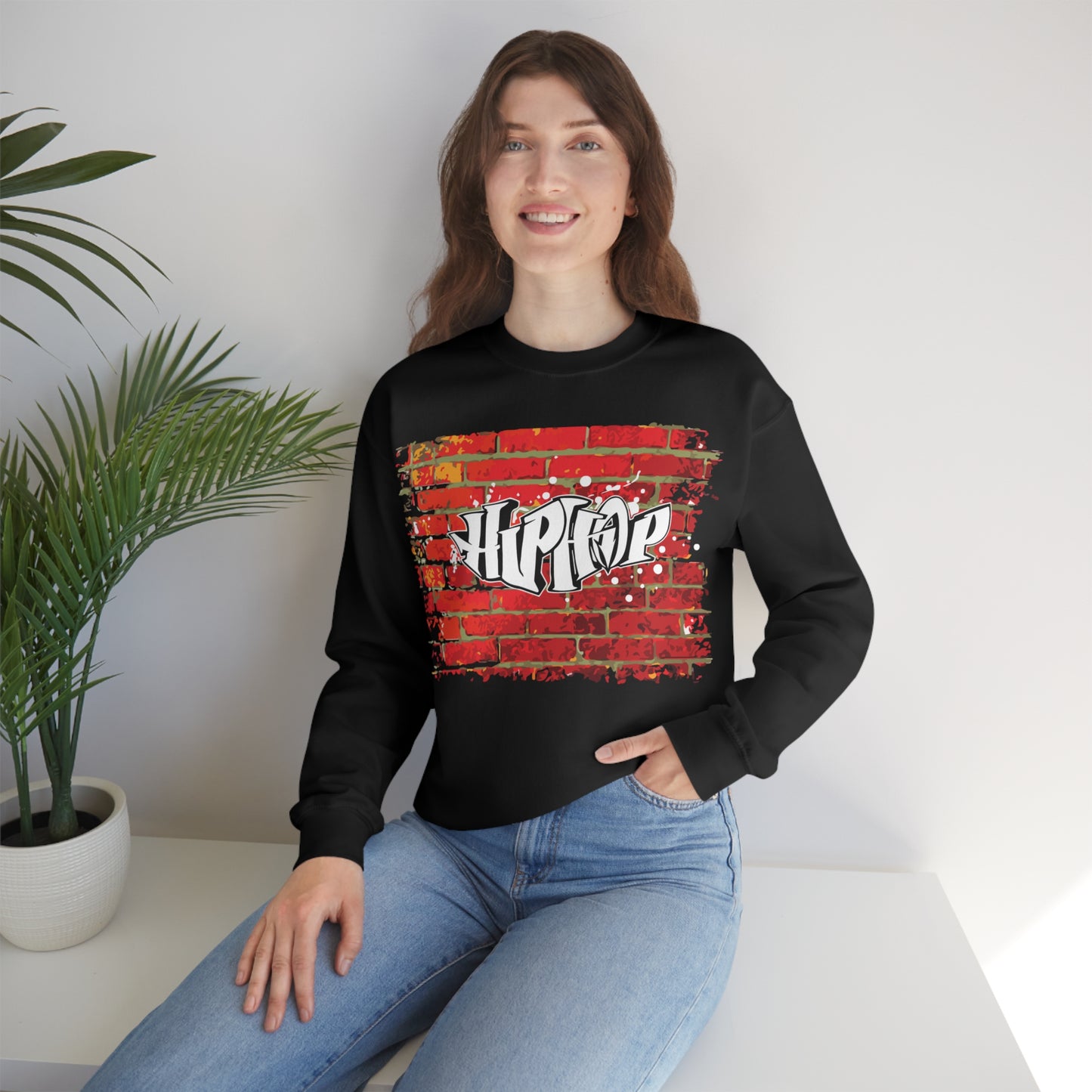 Hip Hop graffiti on the wall Crewneck Sweatshirt