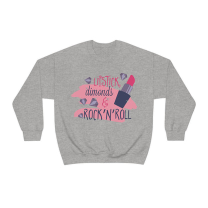 Lipstick-Diamonds and Rock & Roll Crewneck Sweatshirt