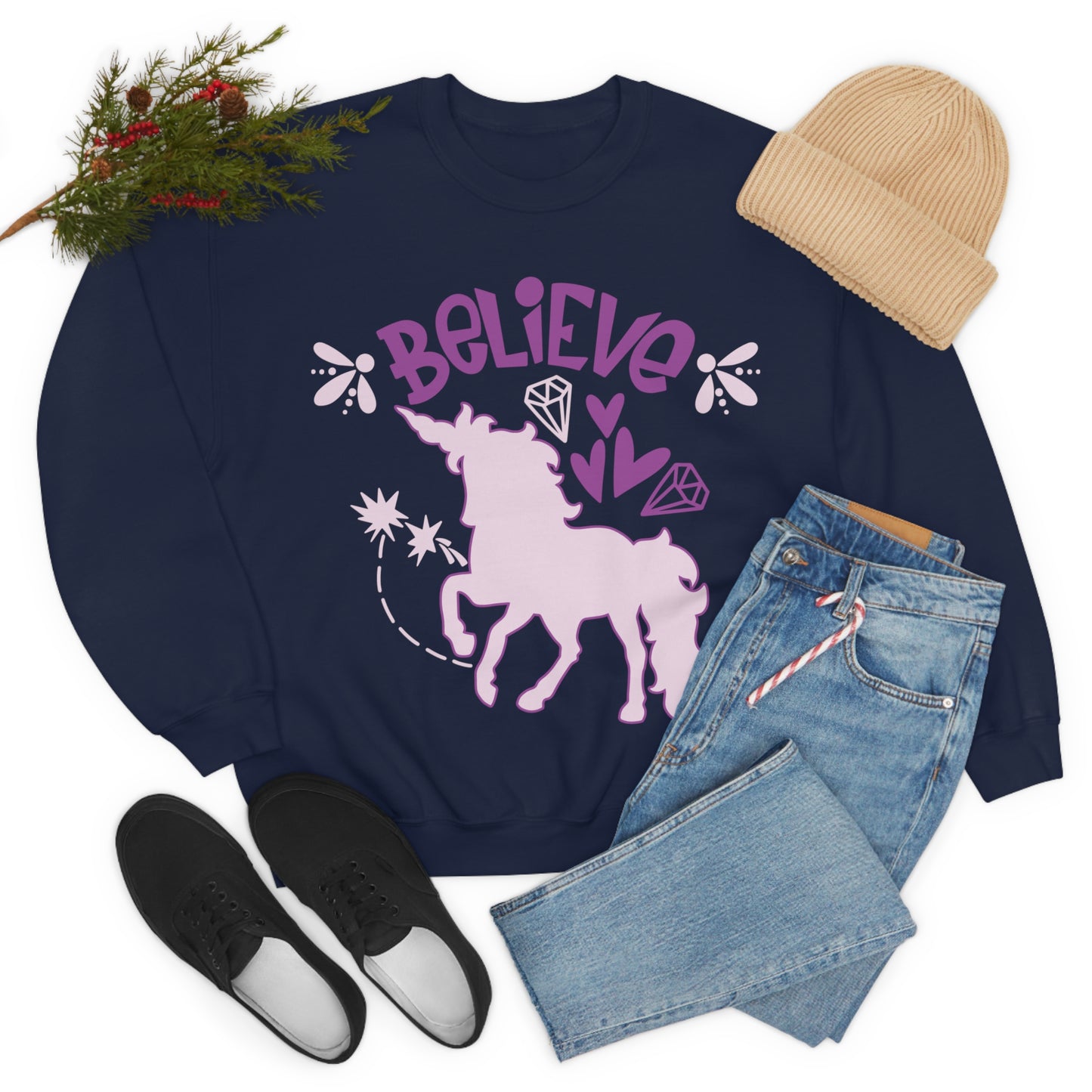 Unicorns_Believe Crewneck Sweatshirt