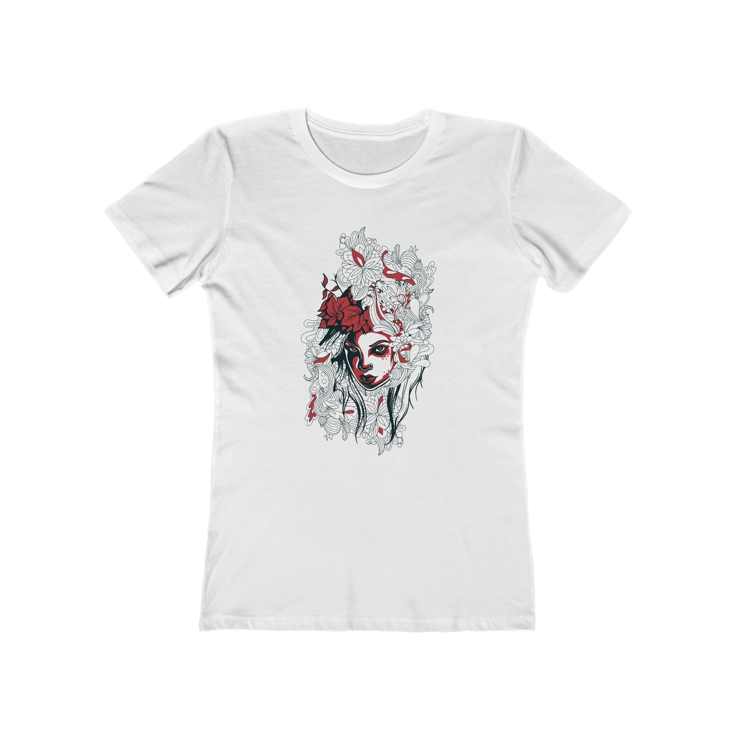 Beauty in Red and Floral Woman t shirt