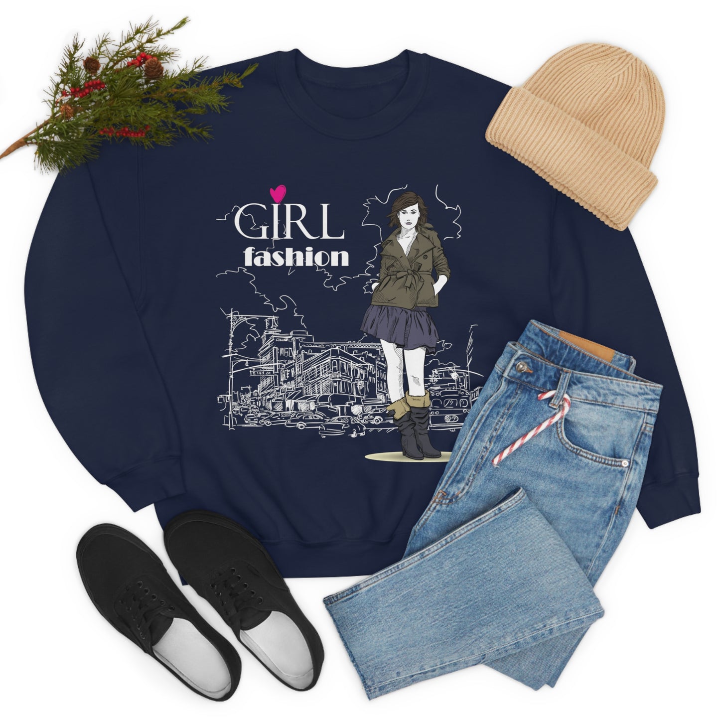 Girl with fashion Crewneck Sweatshirt