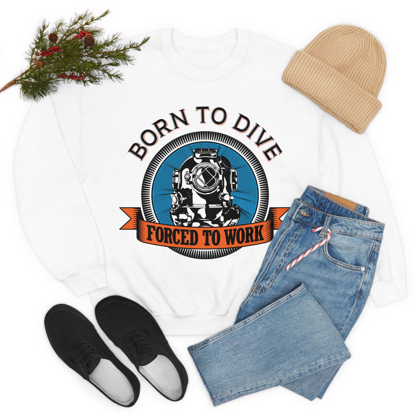 Born to dive force to work Crewneck Sweatshirt