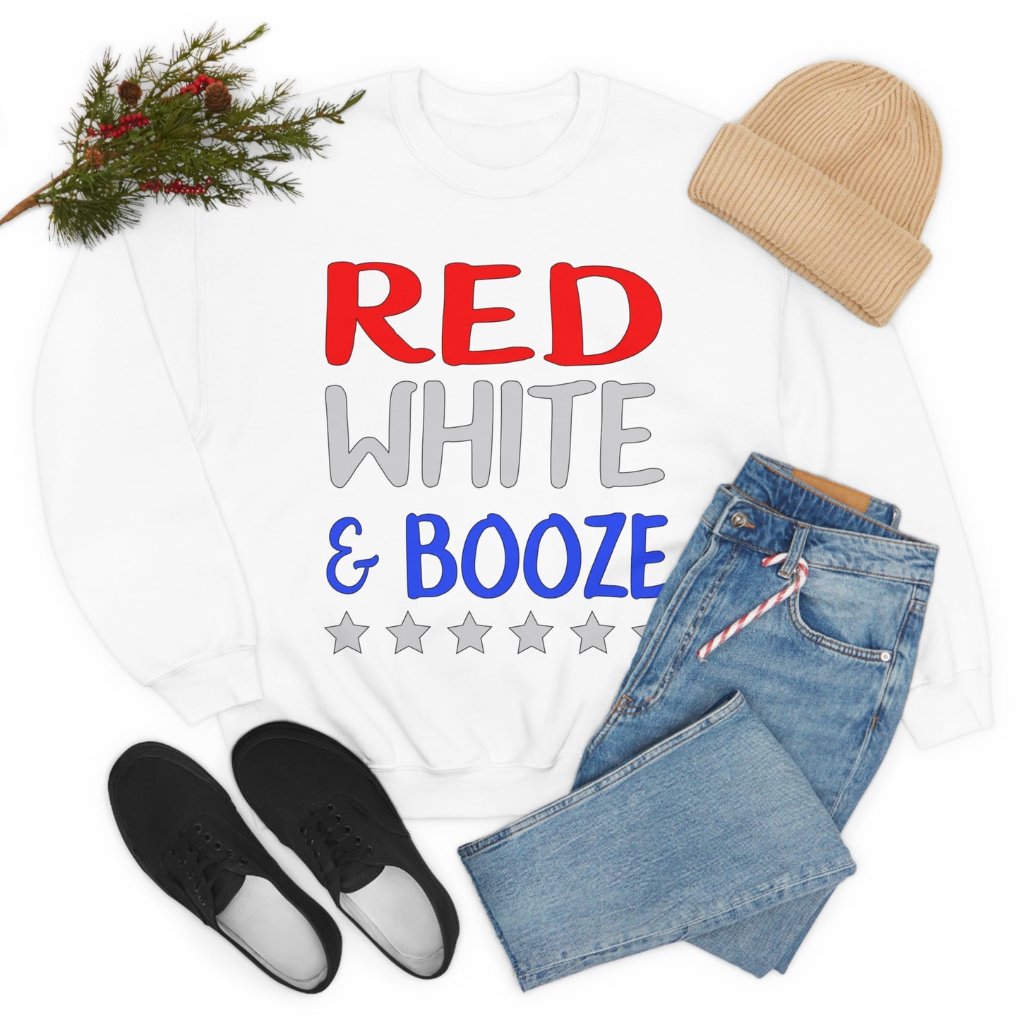 Red  White Booze Crewneck Sweatshirt