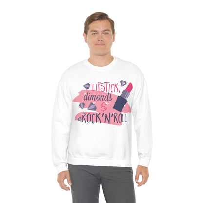 Lipstick-Diamonds and Rock & Roll Crewneck Sweatshirt