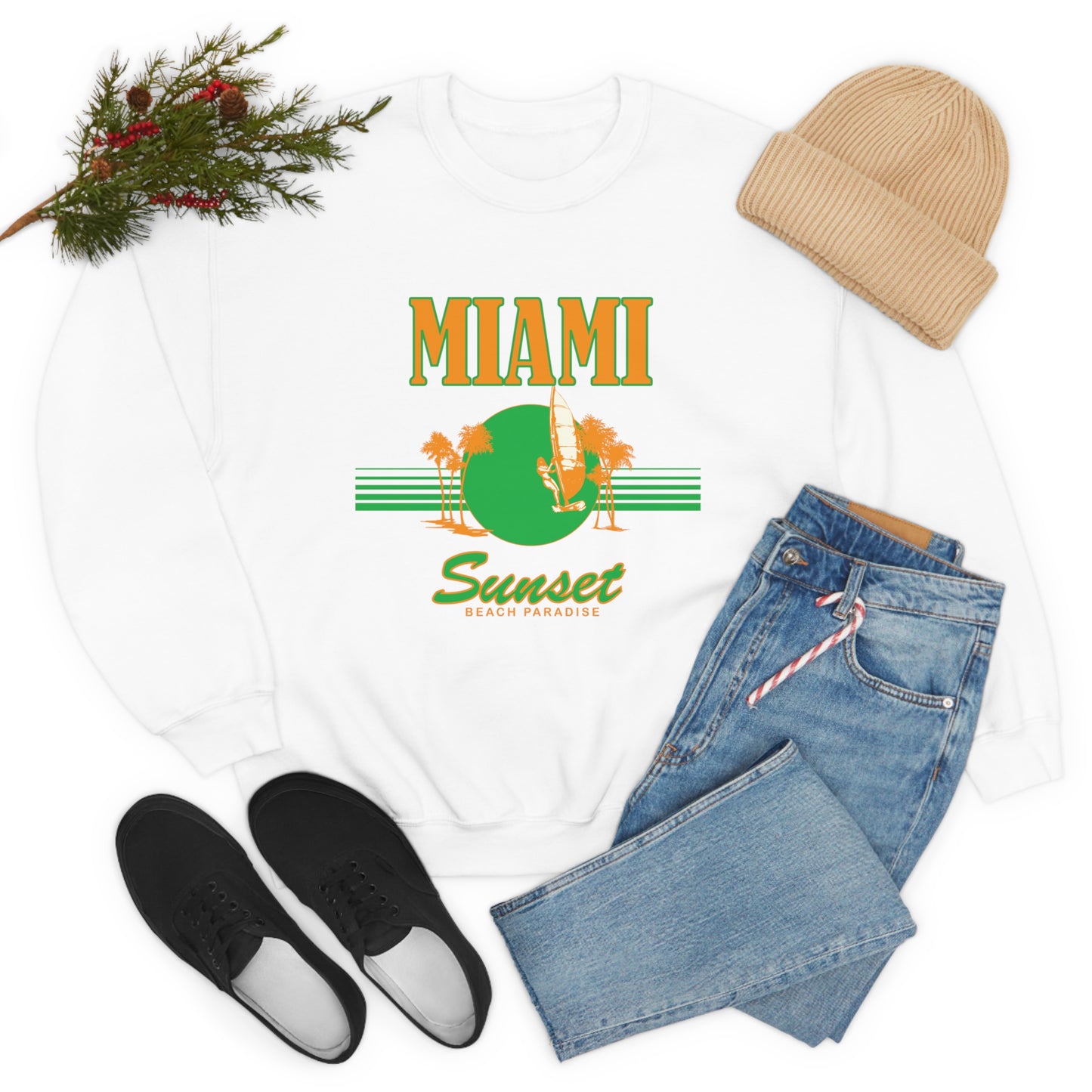 Miami Sunset Beach Paradise Crewneck Sweatshirt