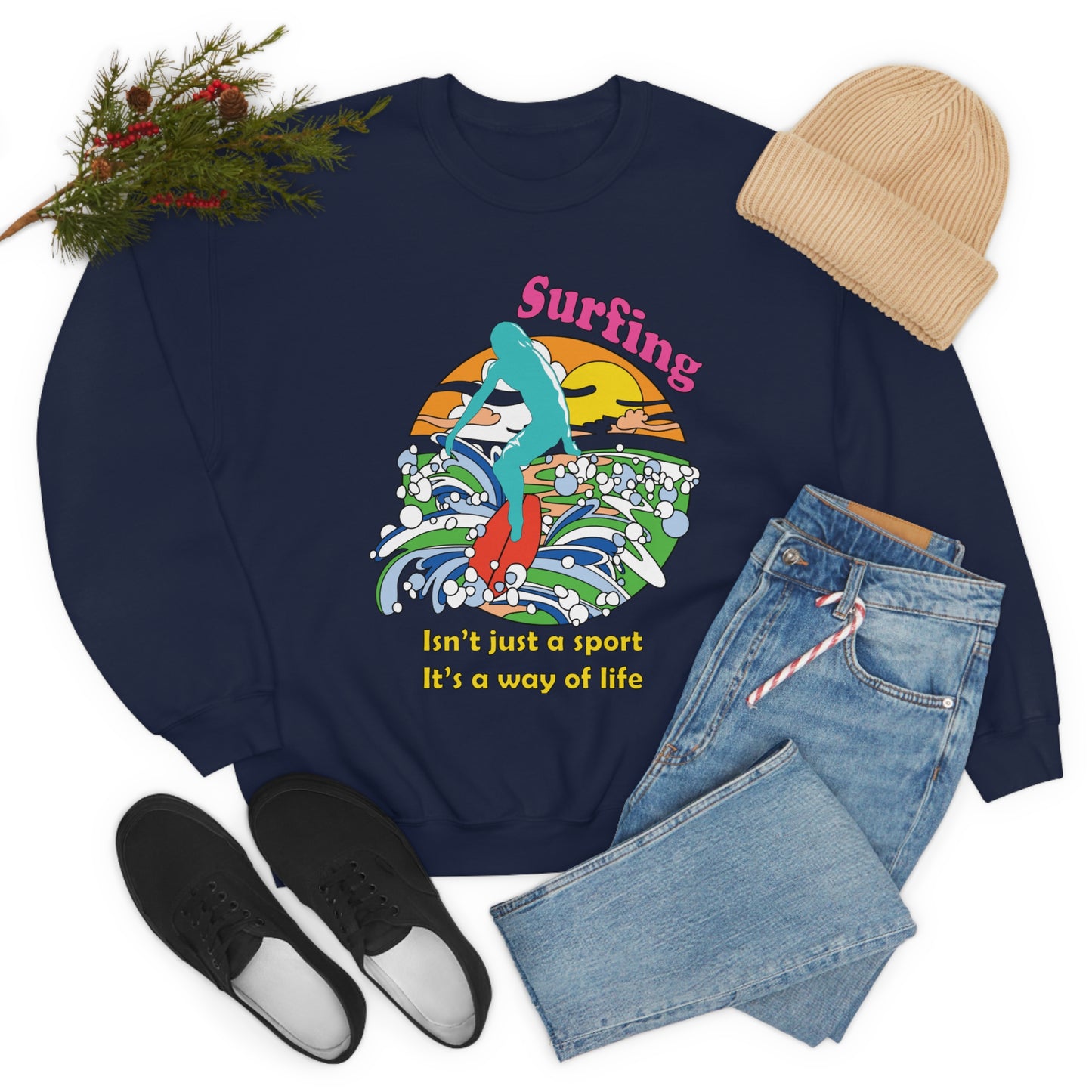 Surfing A Way of Life Crewneck Sweatshirt