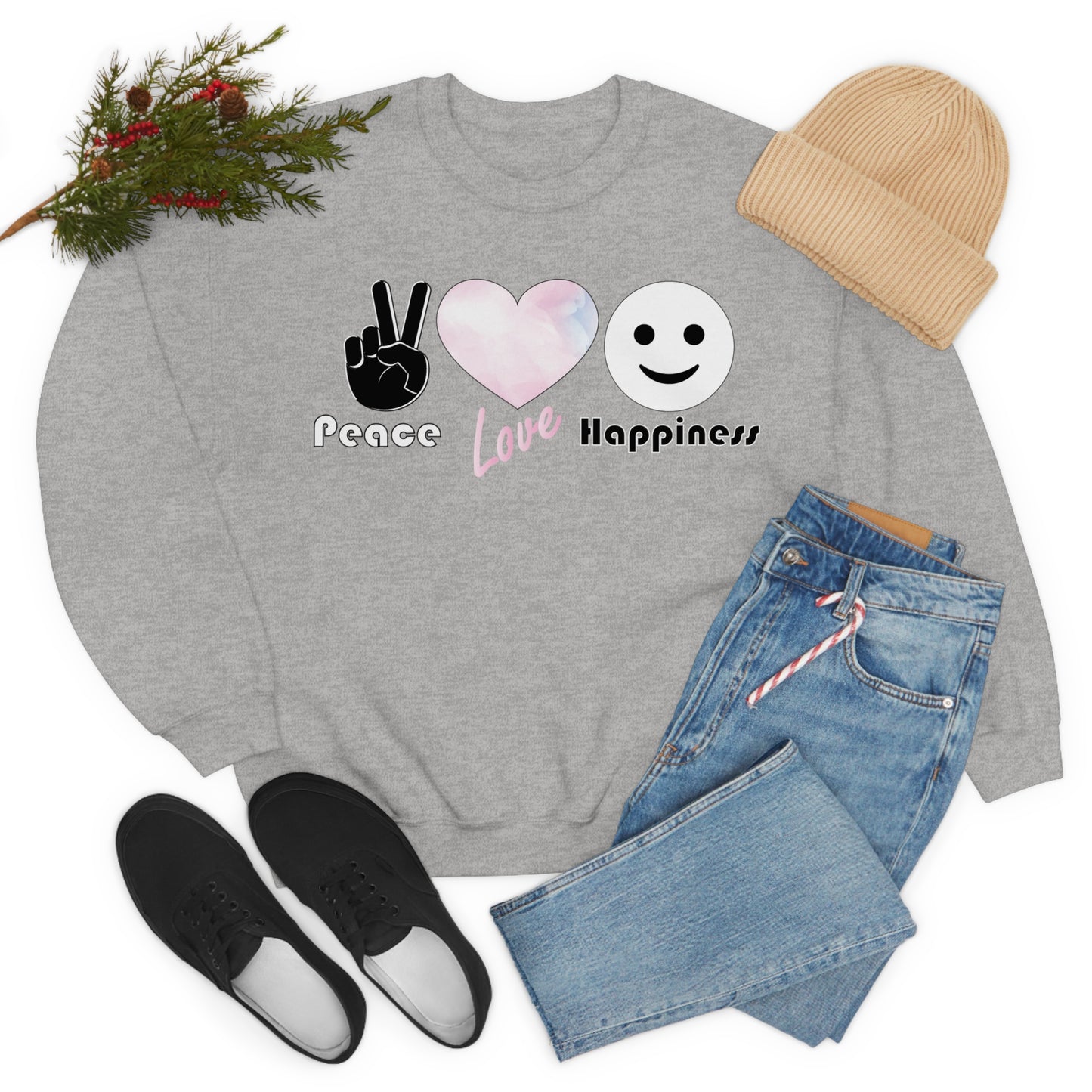 Peace-Love-Happiness Crewneck Sweatshirt