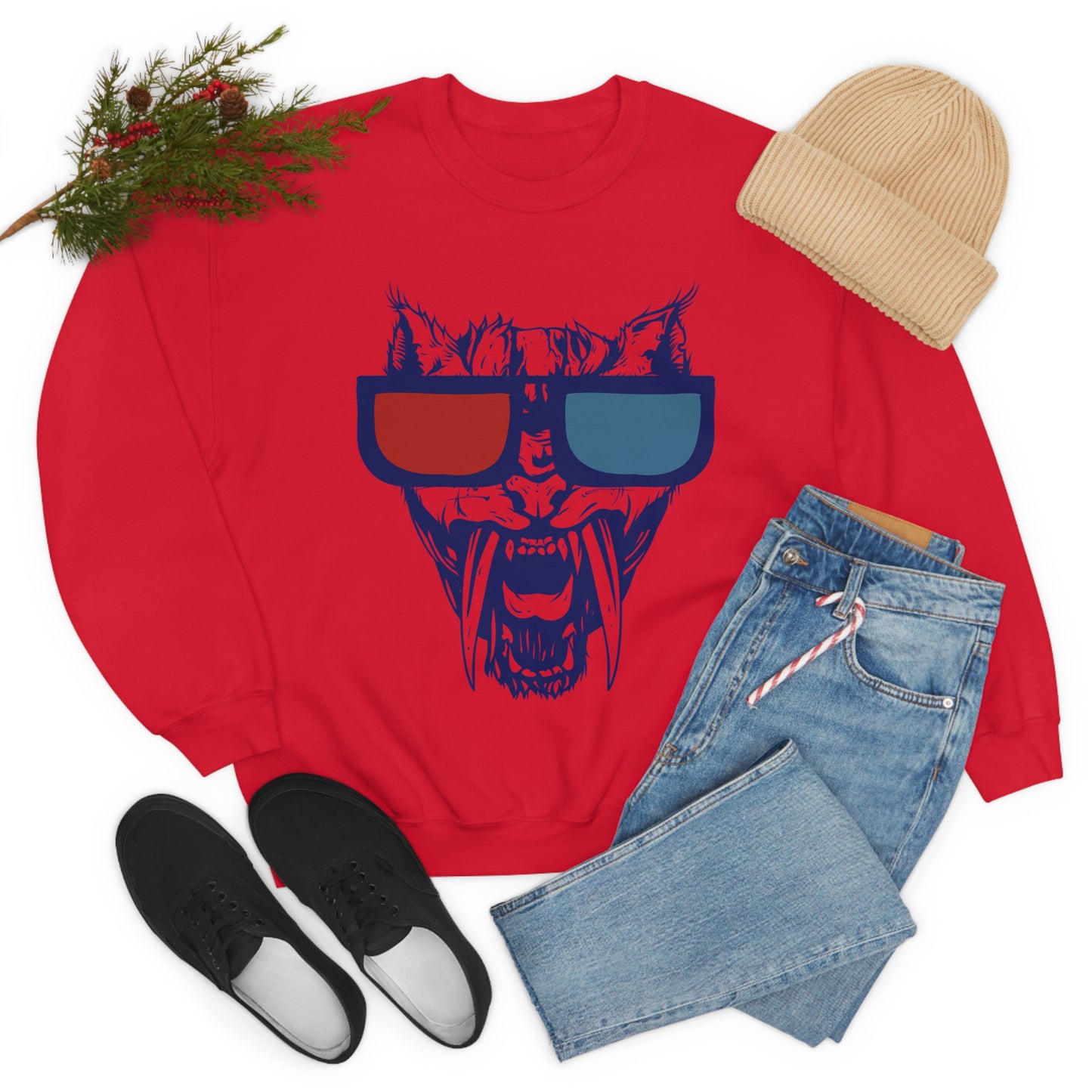 3D Glasses Tiger Crewneck Sweatshirt