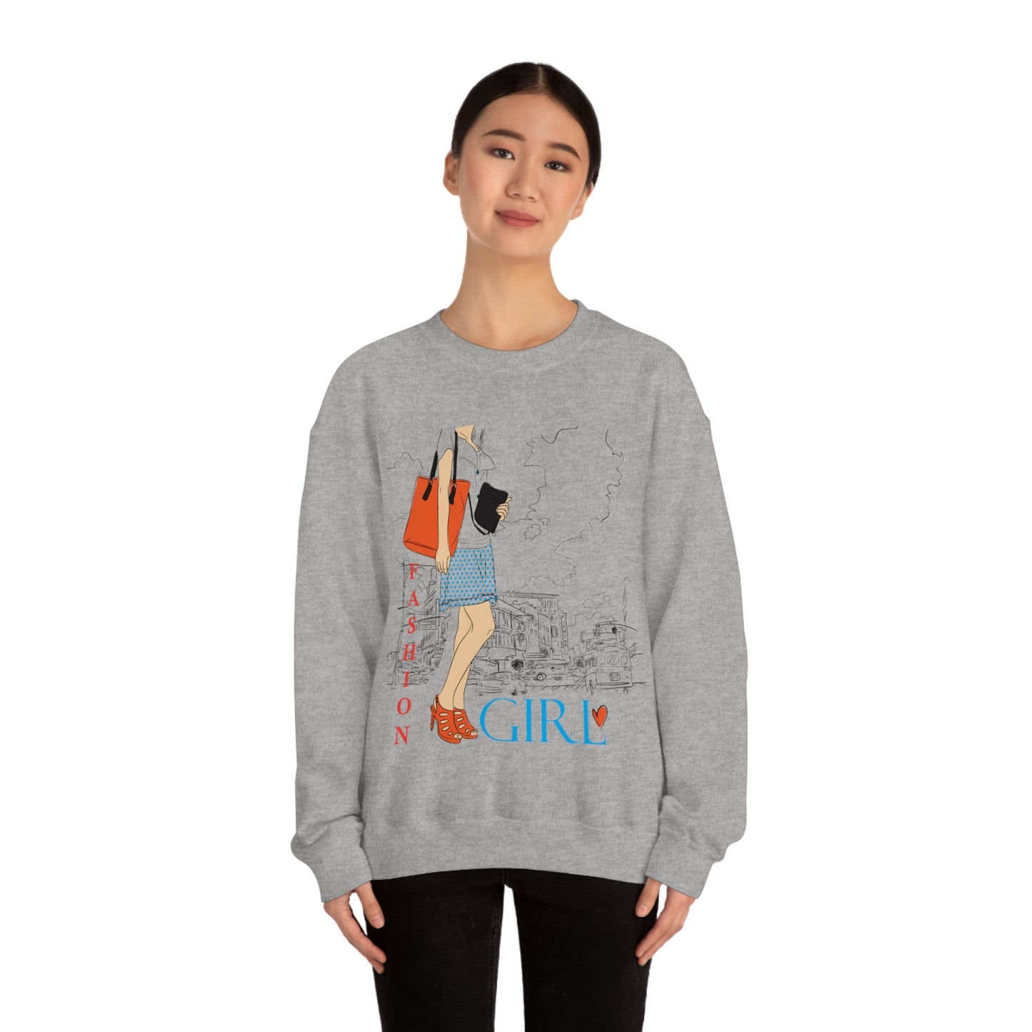 Fashion girl with a bag Crewneck Sweatshirt