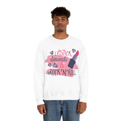 Lipstick-Diamonds and Rock & Roll Crewneck Sweatshirt