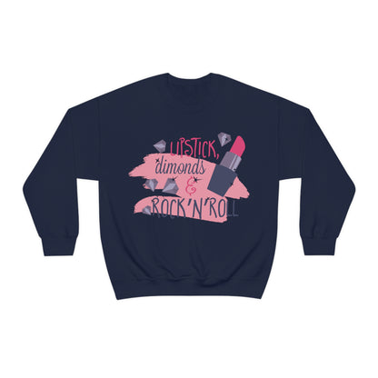 Lipstick-Diamonds and Rock & Roll Crewneck Sweatshirt