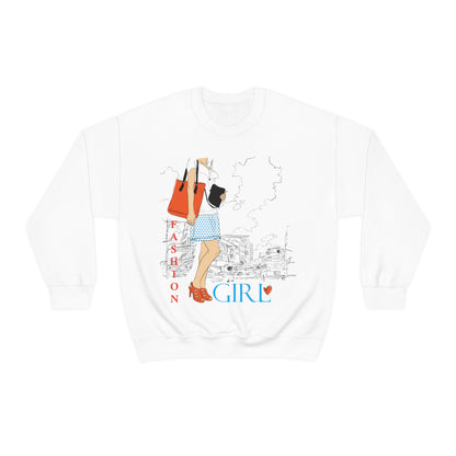 Fashion girl with a bag Crewneck Sweatshirt