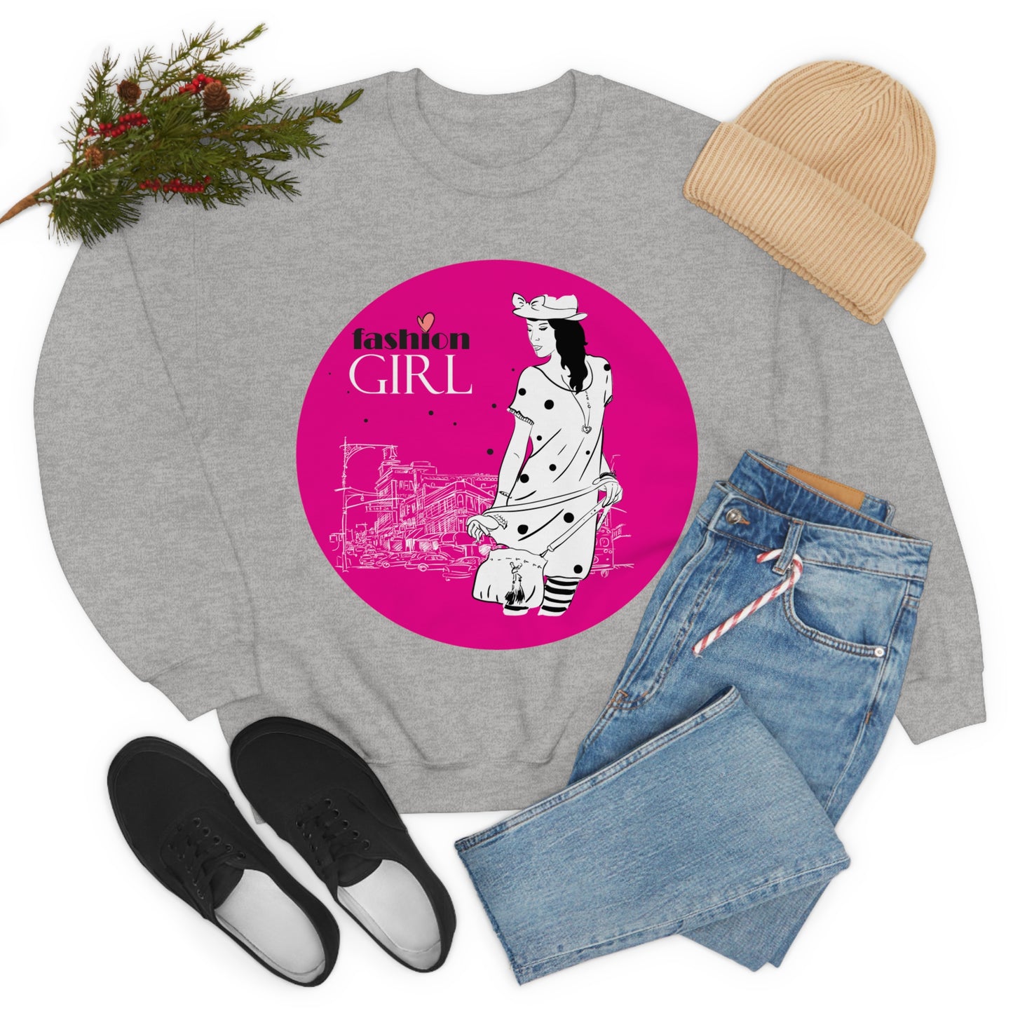 Pink Fashion girl Crewneck Sweatshirt