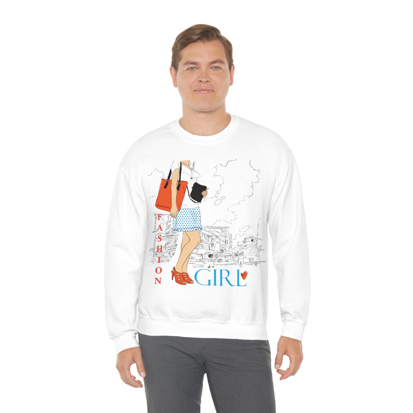 Fashion girl with a bag Crewneck Sweatshirt